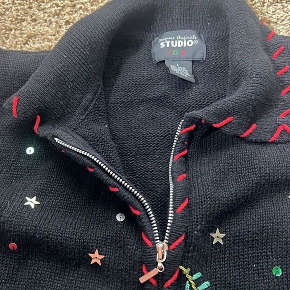 DISIGNERS‎ ORIGINALS STUDIO SWEATER ZIP COLLARED LARGE CHRISTMAS TREE GIFTS VEST - Picture 7 of 10